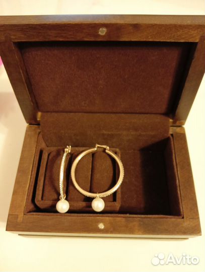 Серебряные серьги конго с позолотой и жемчугом