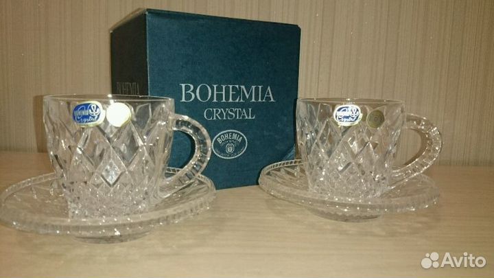 Богемский хрусталь. Сервиз. Чашки с блюдцами