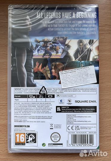 Final Fantasy VII Crisis Core Nintendo switch