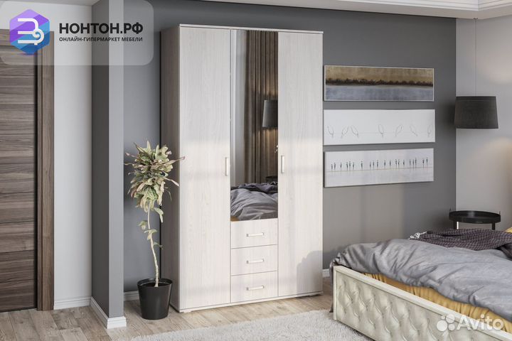 Шкаф трехстворчатый Белла ясень белый