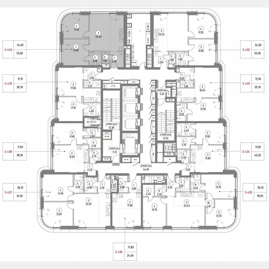 2-к. квартира, 54,5 м², 51/53 эт.