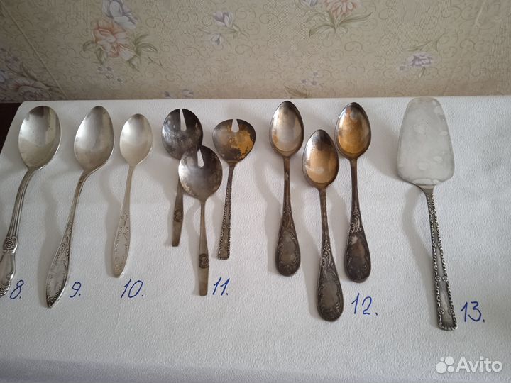 Ложки, ложки чайные, вилки, ножи, мельхиор