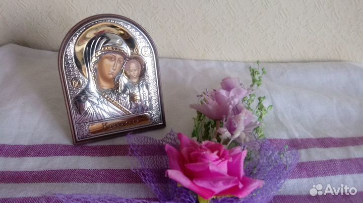 Серебряная икона Казанская Богородица новая