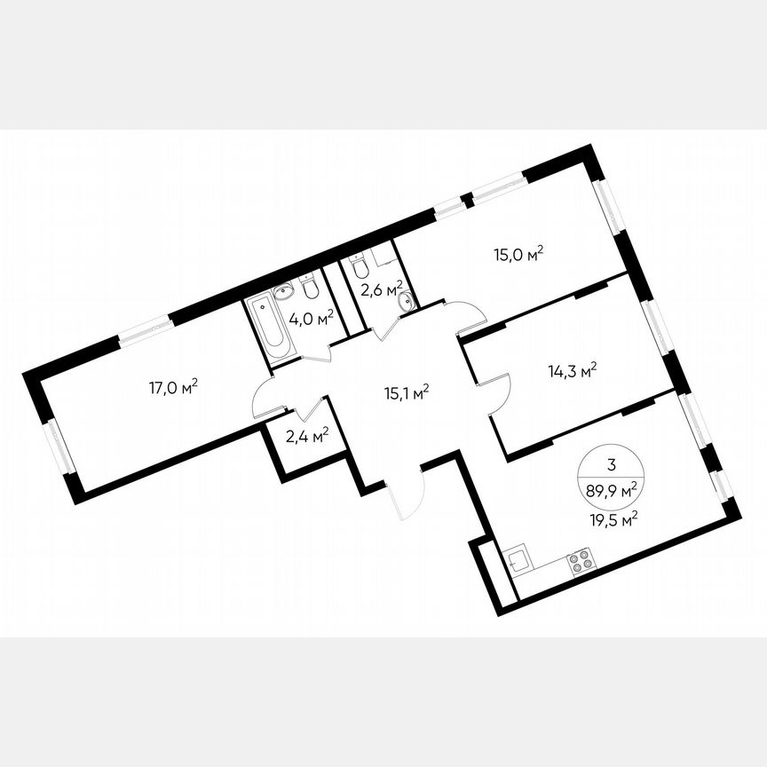 3-к. квартира, 89,9 м², 16/17 эт.