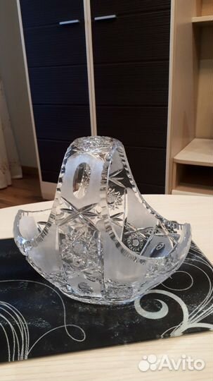 Ваза корзина хрустальная. Чехословакия