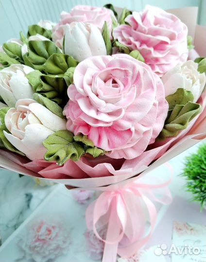 Тюльпаны из зефира, букет к 8 марта