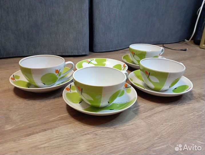 4 чайные пары Зелёные яблоки юфз, 1960е годы