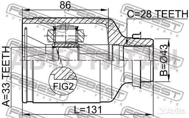 Шрус внутренний прав mazda 6 GG 2002-2008/33*43*28