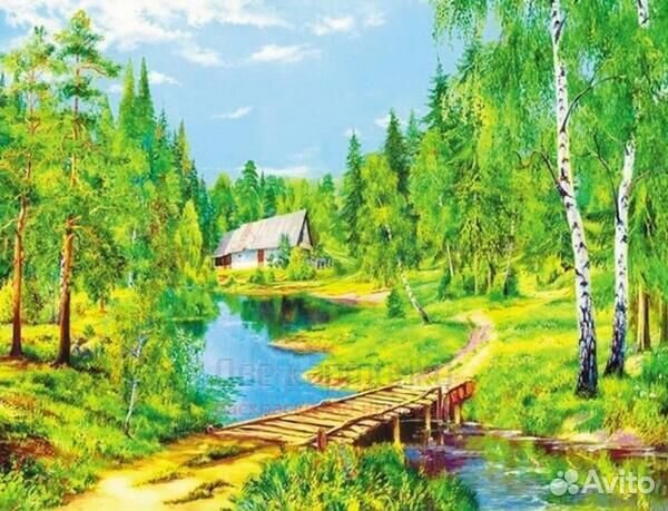 Алмазная мозаика 40x50 Летняя тропинка к домику в