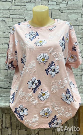 Футболка женская с цветами большой размер