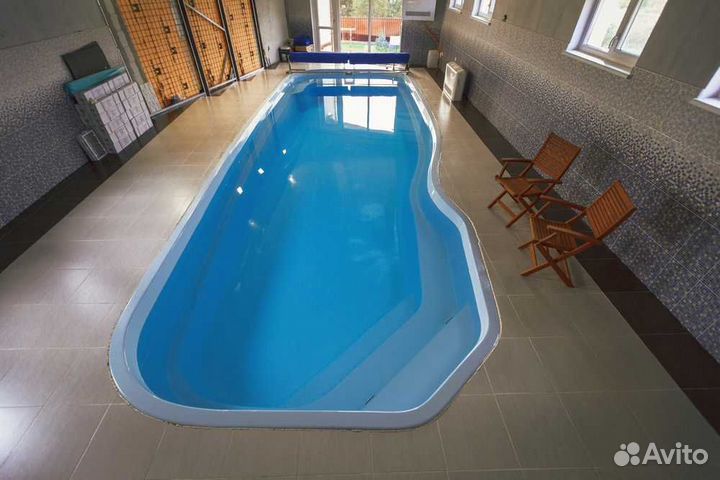 Композитный бассейн 10,3*3,95 м, глубина 1,05-1,9