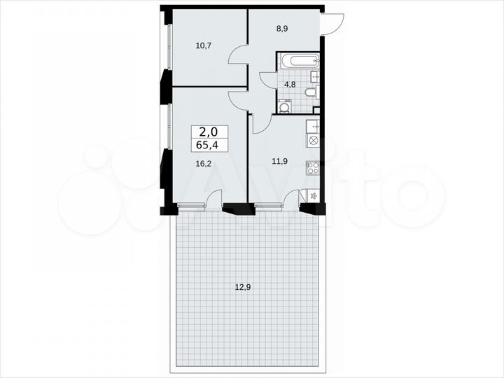 2-к. квартира, 65,4 м², 2/9 эт.