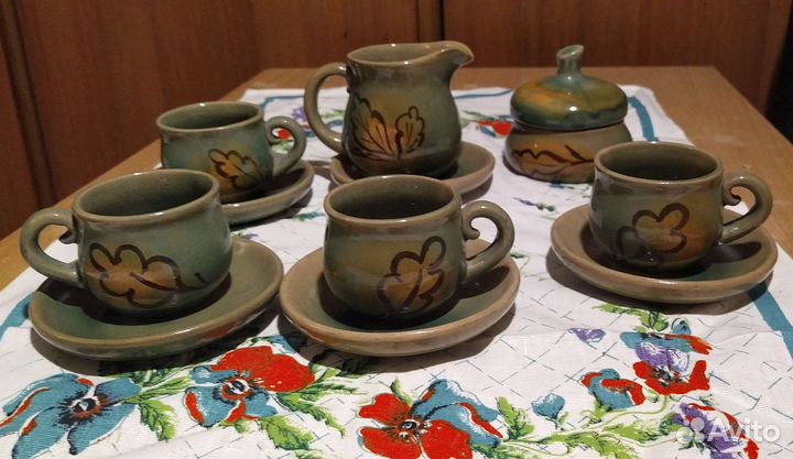 Сервиз кофейный, глиняный, Гжель, СССР