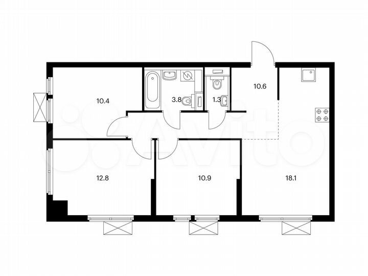 3-к. квартира, 67,9 м², 24/25 эт.