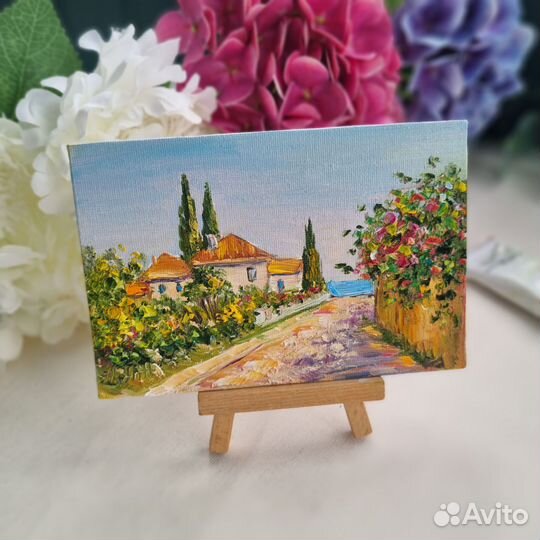 Крым море картина маслом пейзаж миниатюра улицы
