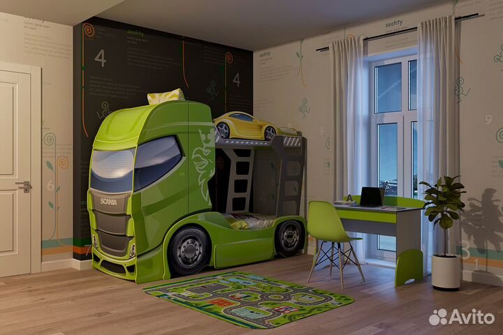 Детская двухъярусная кровать машина грузовик
