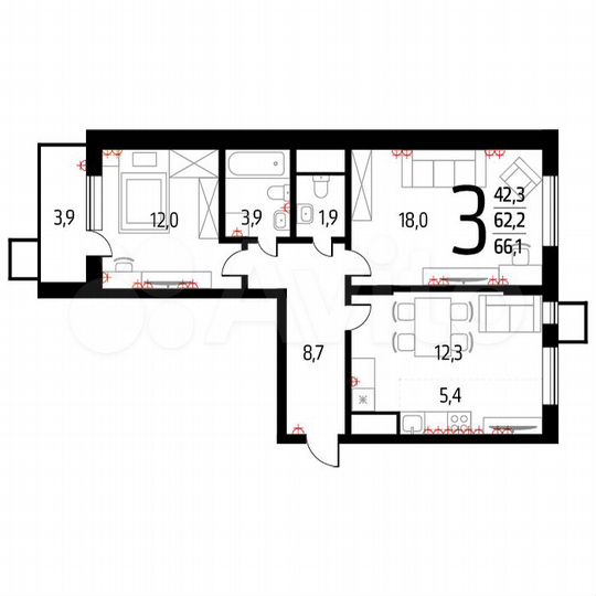 3-к. квартира, 66,1 м², 10/14 эт.