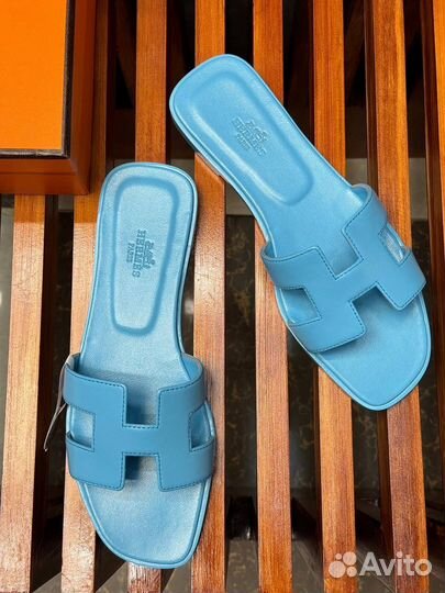 Hermes шлепанцы голубые Oran