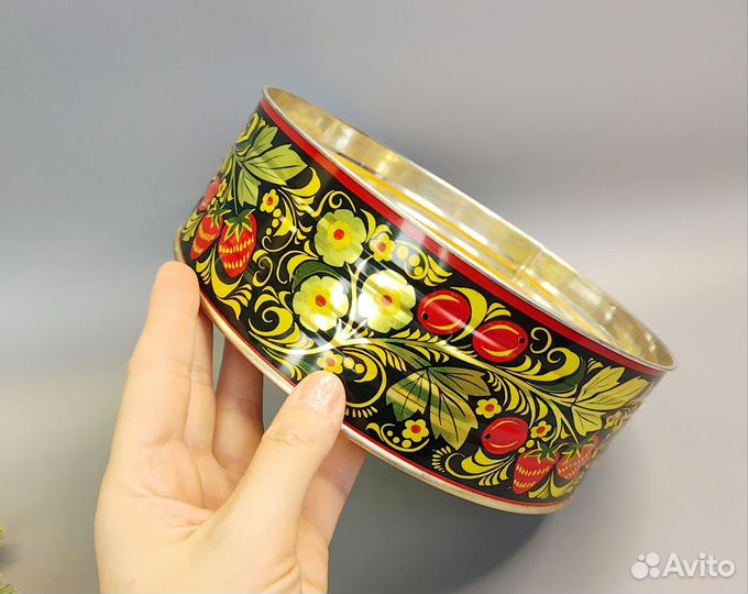 Конфетница жестяная хохлома 21,5 см