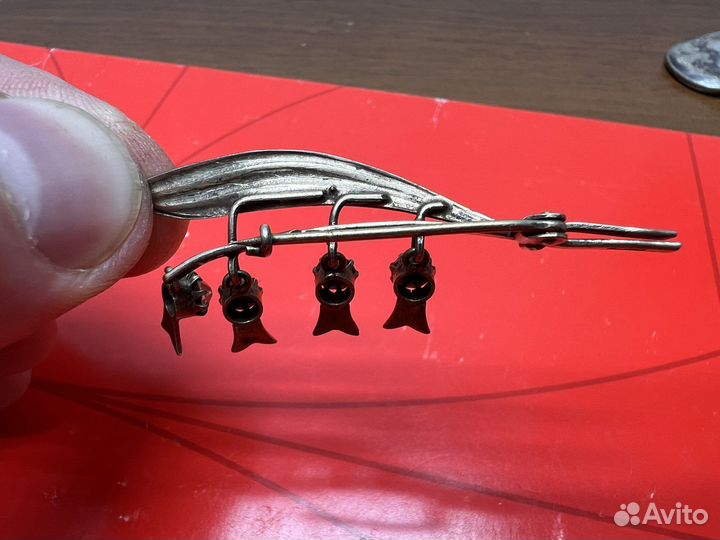 Брошь ландыш серебро 875 + золото 1958год СССР»