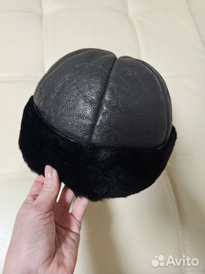 Шапка мужская. Натуральная кожа, натуральный мех