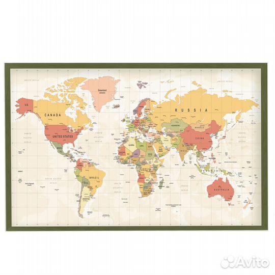 Магнитная доска Карта мира на стену
