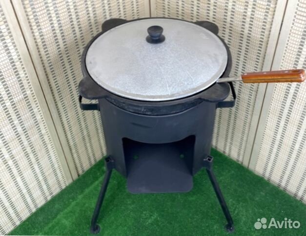 Казан чугунный с печкой + крышка + шумовка