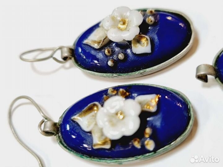 Винтажные фарфоровые серьги и подвеска 70-е, Кисло