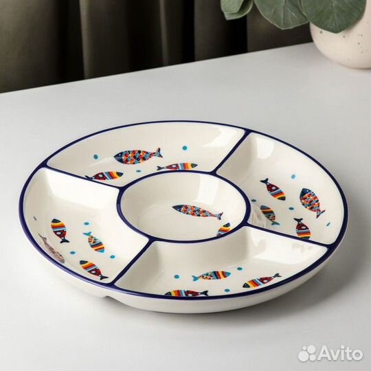 Менажница 5 ячеек Доляна «Емеля», d26 см, цвет бел