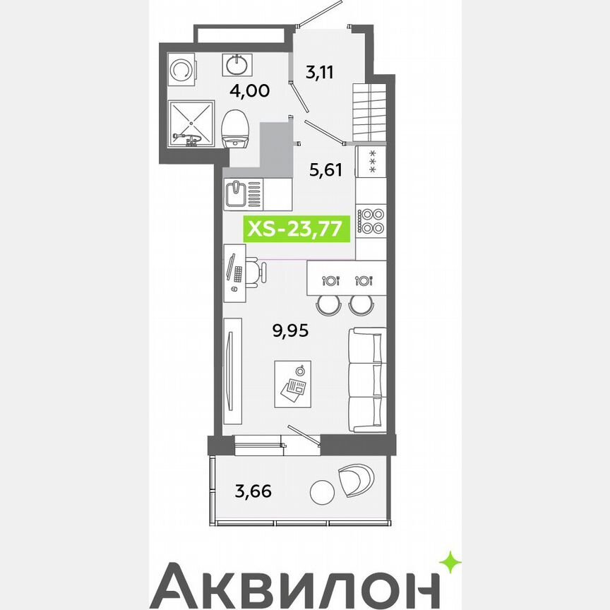 Квартира-студия, 23,8 м², 5/12 эт.