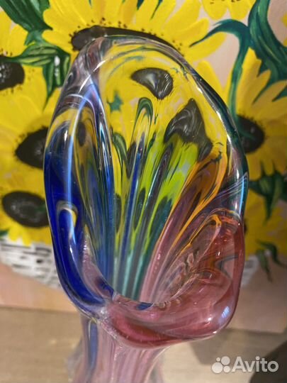 Ваза стиляга Чехословакия цветное стекло