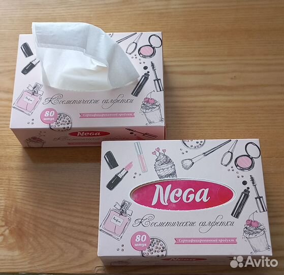 Салфетки косметические Nega, 80штук 2х слойные