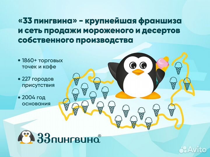 Франшиза киоск - мороженое, напитки «33 пингвина»