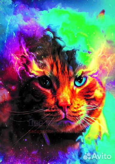 Алмазная мозаика 30x40 Рыжий кот в разноцветной ды