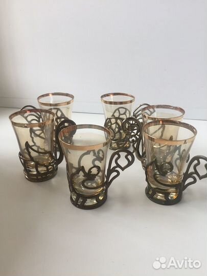 Набор рюмок с подстаканниками на 6 персон СССР