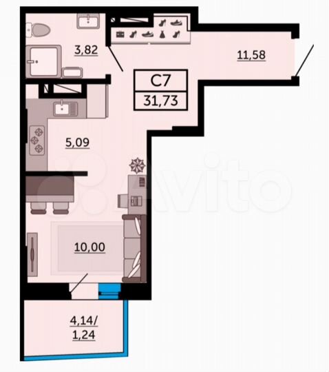 Квартира-студия, 31,4 м², 24/25 эт.