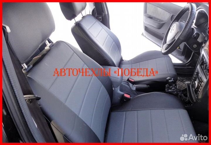Чехлы Daewoo Nexia из экокожи чёрно-серые Классика