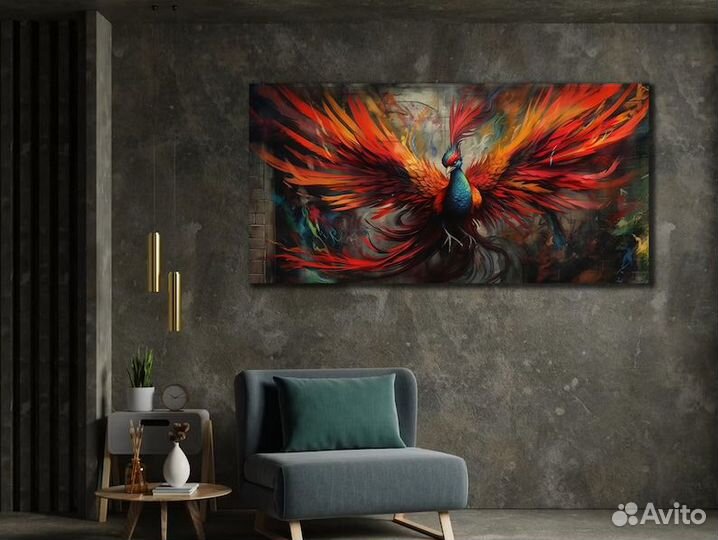 Картина маслом птица Феникс Примерка в интерьер