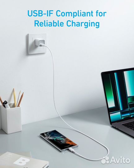 Кабель Anker 322 USB-C to USB-C Cable 60W 90см Wh