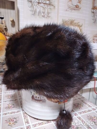 Шапка норковая коричневая женская