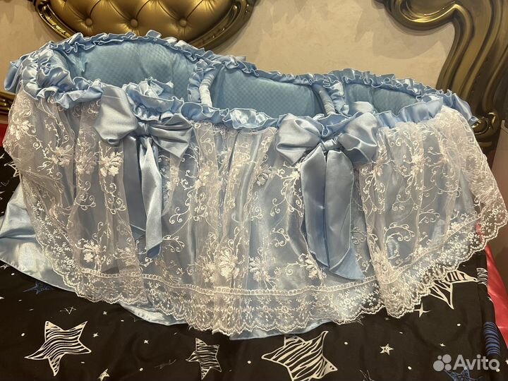 Люлька переноска на выписку голубая