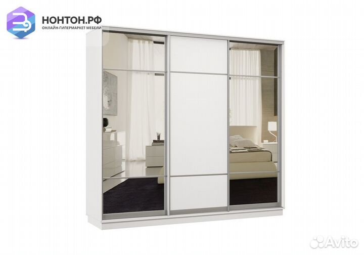 Шкаф-купе трёхдверный Электра с 2 зеркалами белый