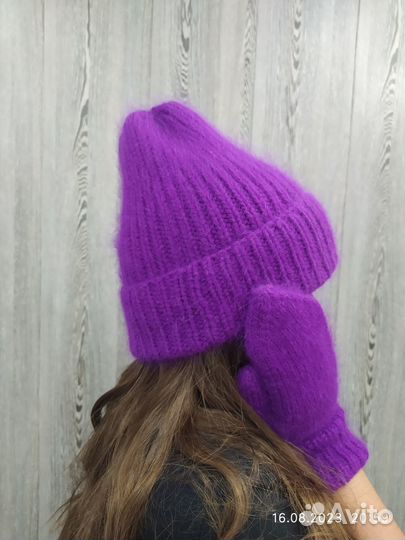 Шапка+варежки ручной вязки