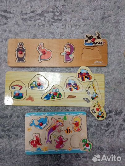 Деревянные пазлы, книги, кубик, музык. планшет