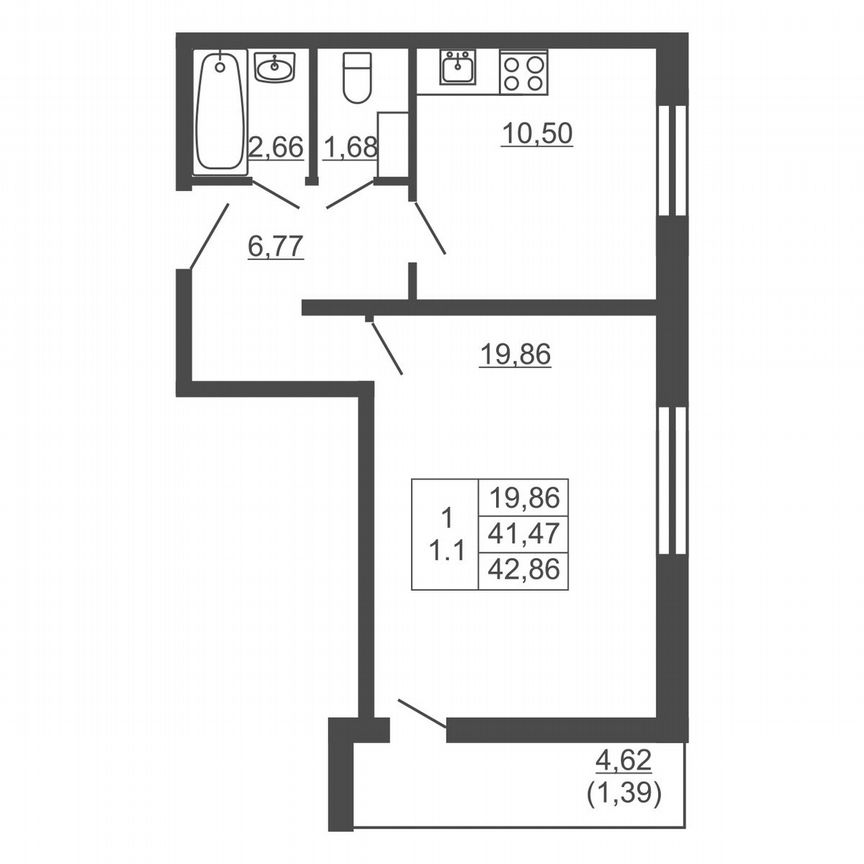 1-к. квартира, 42,9 м², 11/16 эт.