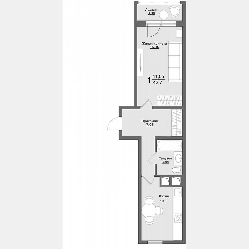 1-к. квартира, 43 м², 8/9 эт.