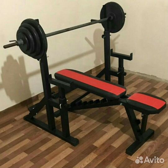 Скамья жима + стойка штанги комплект разные цвета