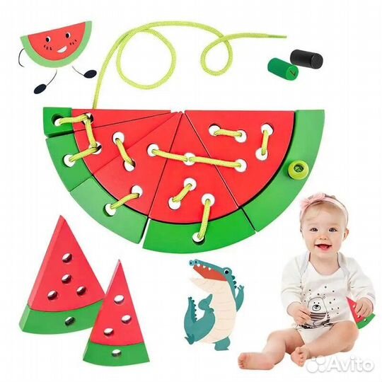 Деревянная шнуровка обучение счету Арбуз