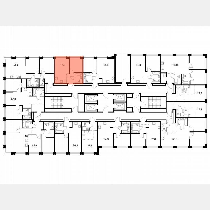 1-к. квартира, 31,1 м², 29/32 эт.
