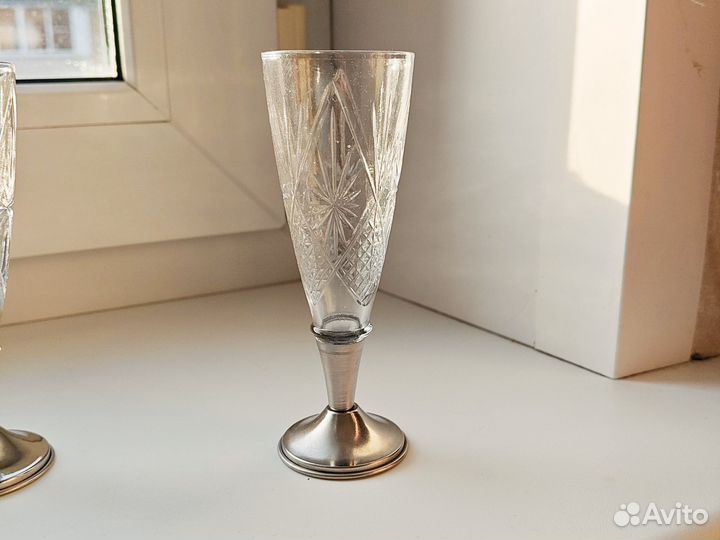 Рюмки СССР на мельхиоровой ножке. Винтаж